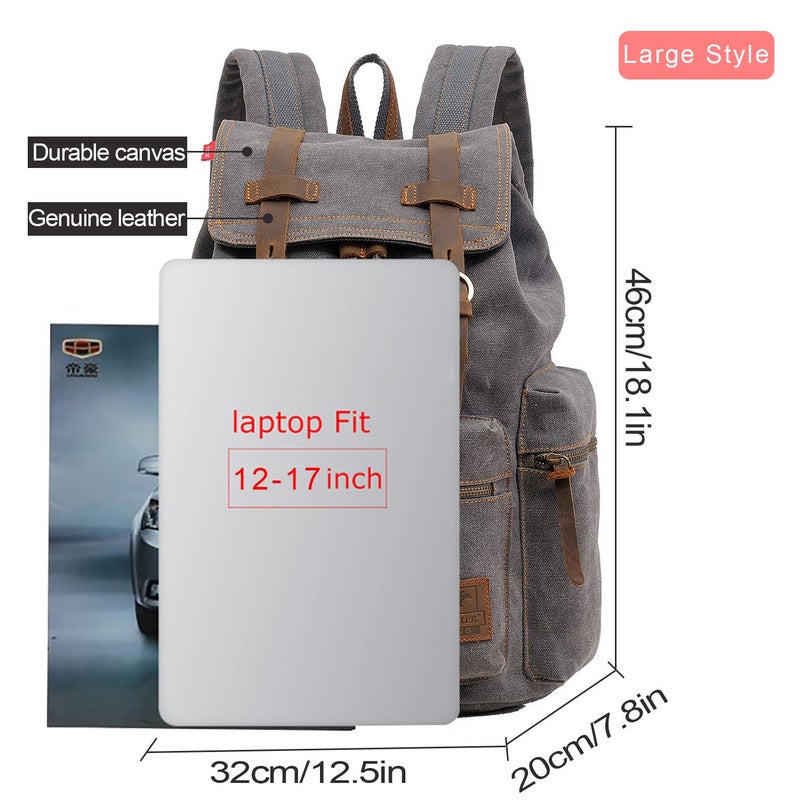 AUGUR High Capacity Canvas Vintage Backpack - for School College Hiking Travel 12-17" Laptop - Image 3